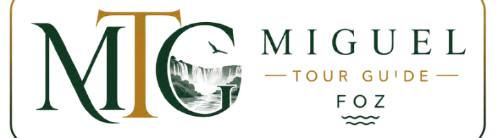 Logo of Miguel Tour Guide Foz with stylized "MTC" initials, a waterfall illustration, and the brand name to the right.